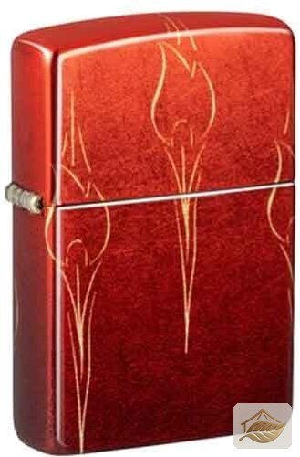 Zippo Flower Flames Fusion, getrommeltes Messing in Rot