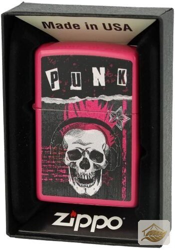 Zippo Frequency Punk Skull, Benzinfeuerzeug in Pink Schwarz Weiß