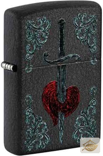 Zippo Heart Dagger Feuerzeug, Black Crackle Tattoo-Optik