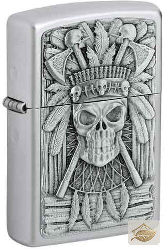 Zippo Indian Skull Feuerzeug, Plakette Satin Chrome