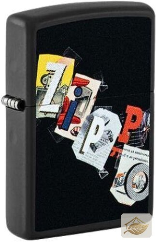Zippo Schriftzug-Feuerzeug, Black Matte mit buntem Logo