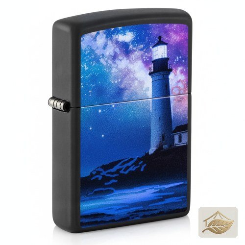 Zippo Leuchtturm, Benzinfeuerzeug Black Light Schwarz