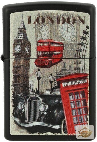 Zippo London-Feuerzeug, Schwarz Matt mit Stadtmotiv