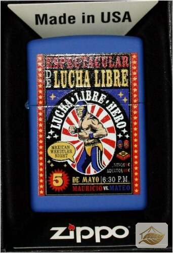 Zippo Lucha Libre Feuerzeug, Blau Matt mit Wrestler-Print