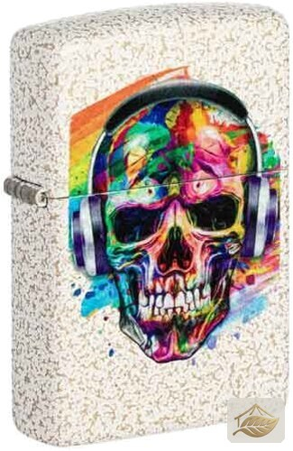 Zippo Skull Headphones, Totenkopf mit Kopfhörern auf Mercury Glass