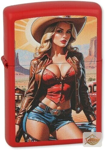Zippo Cowgirl-Feuerzeug, Pinup-Motiv in Rot Matt