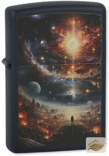 Zippo Galaxy-Motiv mit Planeten und Sternen, schwarz
