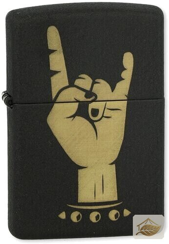 Zippo Rock-on-Handzeichen, Benzinfeuerzeug Schwarz/Gold