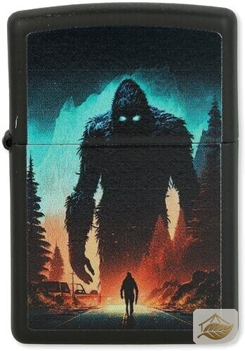 Zippo Bigfoot-Feuerzeug, Sasquatch-Motiv in Schwarz Matt