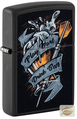 Zippo Feuerzeug Dartpfeil & Bierglas, Schwarz Matt