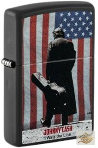Zippo Johnny Cash & US-Flagge, Schwarz Matt