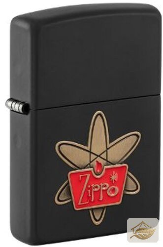 Zippo Retro-Emblem Feuerzeug, Schwarz Matt mit Messingplakette