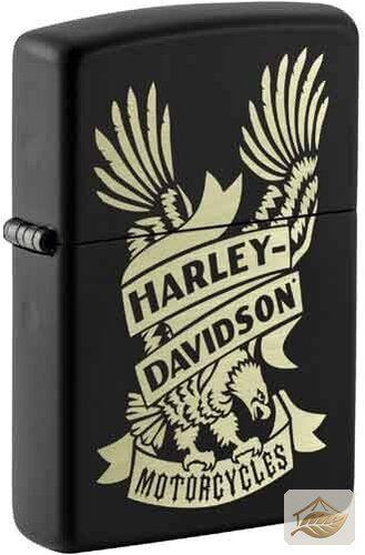 Zippo Harley Davidson Eagle, gelasertes Adler-Logo in Schwarz Matt