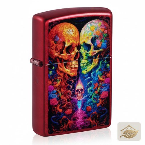 Zippo Doppel-Totenkopf, Benzinfeuerzeug Candy Apple Red