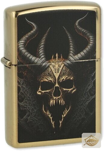 Zippo Totenkopf mit Hörnern, Benzinfeuerzeug Schwarz/Gold