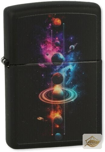 Zippo bunte Planeten, Sonnensystem-Motiv auf Schwarz