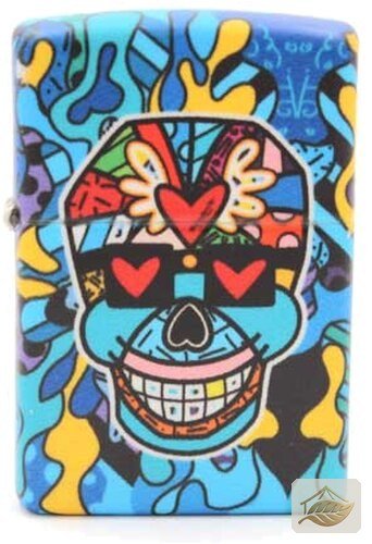 Zippo Romero Britto Skull 2, bunter Totenkopf im Pop-Art-Stil