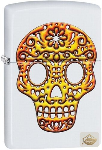 Zippo Sugar Skull Feuerzeug, White Matte mit Orange