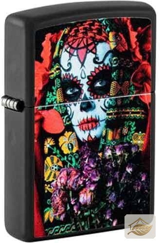 Zippo Sugar Skull Woman, Schwarz Matt mit UV-Effekt
