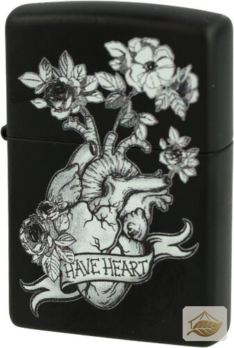 Zippo Feuerzeug Tattoo-Herz mit Blumenranken, Schwarz Matt