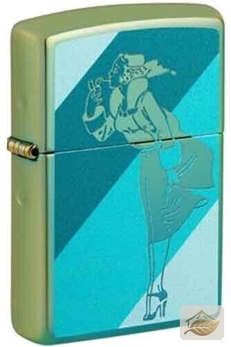 Zippo Windy Teal poliert, Motiv Frau im Wind