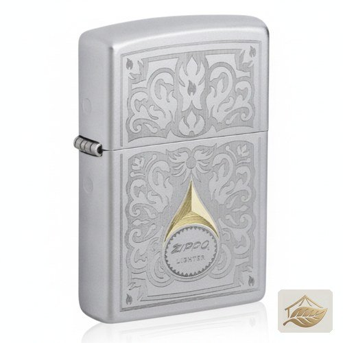 Zippo Feuerzeug Satin Chrome mit Vintage-Rankengravur