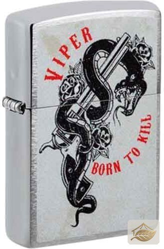 Zippo Viper Revolver, Schlangen-Motiv auf gebürstetem Chrom