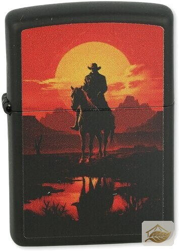 Zippo Cowboy-Sonnenuntergang Benzinfeuerzeug, Schwarz Matt