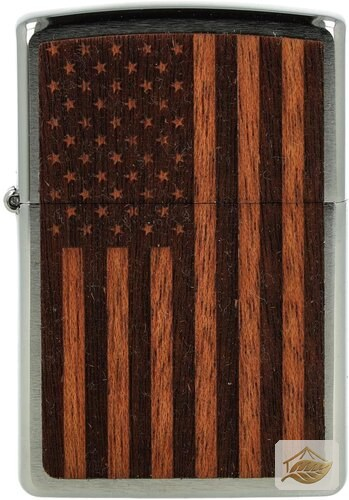 Zippo Woodchuck Feuerzeug US-Flagge, Chrom/Braun