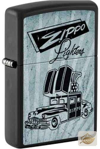Zippo Car Feuerzeug, Schwarz Matt mit Blau-Akzent