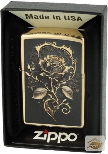 Zippo Golden Rose, poliertes Messingfeuerzeug mit Rosenmotiv