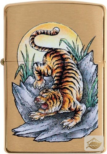 Zippo Tattoo Tiger Feuerzeug, Messing Gebürstet Bunt