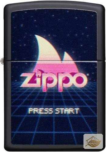 Zippo Feuerzeug mit Press-Start-Button-Motiv, Schwarz